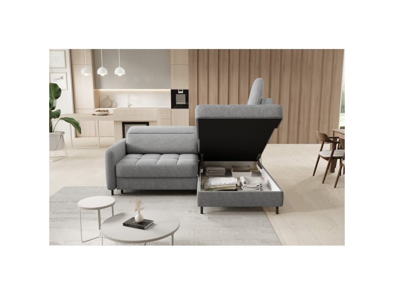  Canapé d'angle droit convertible barnea 208 cm gris clair avec rangement  - Conforama C
