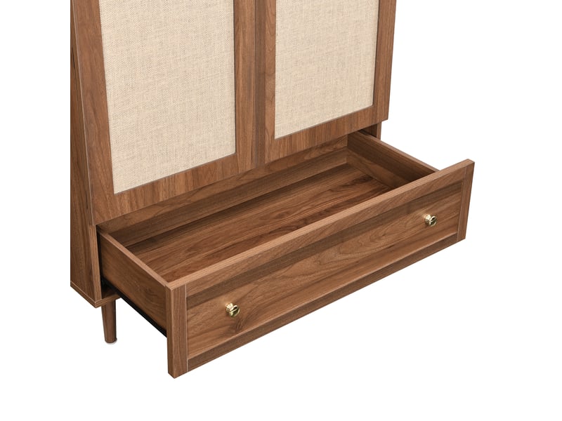  Armoire penderie portes tissu et tiroir coloris noyer 79 x 50 x 175 cm GL7189N - Conforama E