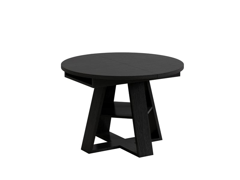 Table à manger extensible ronde noir veiné bois, 110/150 x 110 cm, avec rangement  - Conforama D