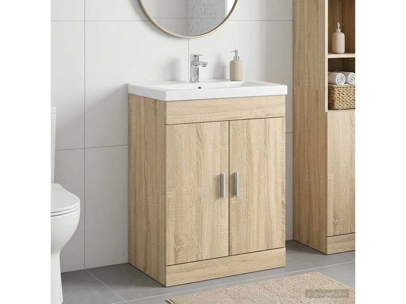  Meuble sous lavabo de salle de bain, commode chêne sonoma shl9807  - Conforama B
