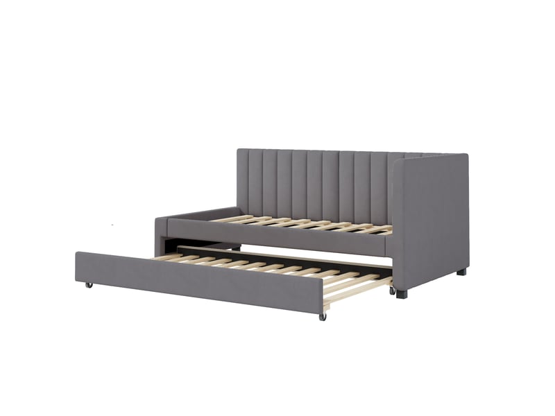 Lit banquette 90x200 cm en velours gris, lit gigogne multifonction avec sommier à lattes - Conforama D