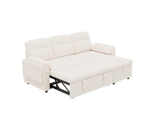 Canapé d'angle convertible 208x131x88cm avec méridienne réversible, couchage, coffre de rangement, usbtype-c, appuie-tête réglable, chenille-beige