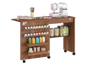 Table de couture pliable mobile 2 bacs 18 porte-bobines étagère bois