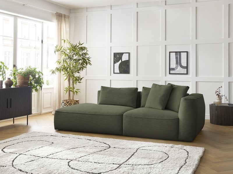  Bobochic canapé droit fixe 3 places leopold velours côtelé vert clair  accoudoir droit LEOPOLD - Conforama D