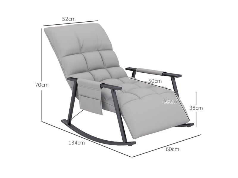 Fauteuil à bascule relax avec repose-pied, dossier réglable et poche latérale, en polyester gris - Conforama C