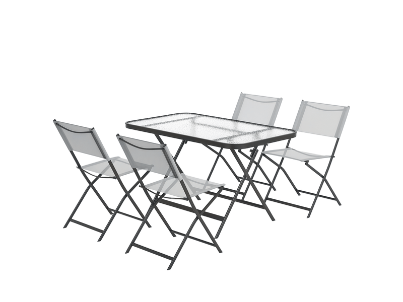 Ensemble de jardin 4 chaises + 1 table salon de jardin 5 pcs pilables chaises textilènes gris - Conforama B