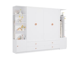 Armoire 6 portes avec 4 tiroirs et 4 penderies, rangements modulables pour chambre, blanc, 270 × 45 × 200 cm