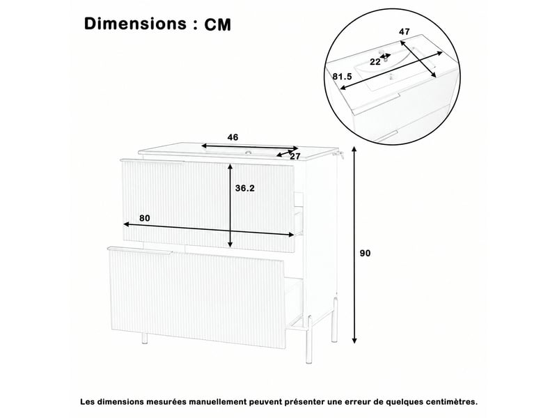  Meuble vasque vert menthe 81,5 cm avec vasque en céramique et 2 tiroirs  - Conforama C