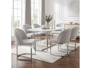 Lot de 6 chaises de salle à manger en chenille gris clair, double dossier rembourré, pieds métal argenté effet miroir, charge 150 kg, modernes