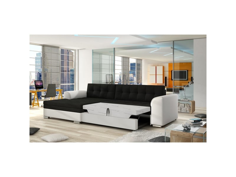 Canapé d'angle convertible conforto 4 places noir et blanc – angle gauche - Conforama D