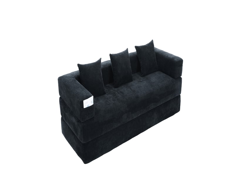 Canapé modulable noir en chenille 198 x 79 x 60 cm, déhoussable, avec poches latérales et base antidérapante 198x79x60cm - Conforama A