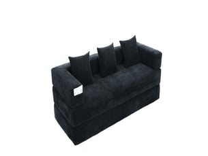 Canapé modulable noir en chenille 198 x 79 x 60 cm, déhoussable, avec poches latérales et base antidérapante