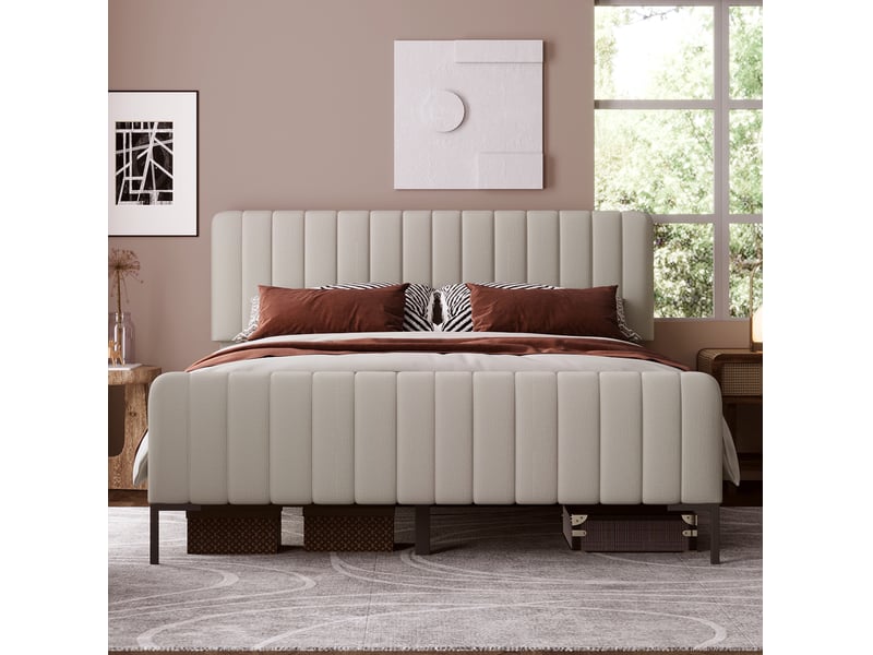  Modenvie lit rembourré 140x200 cm - tête de lit réglable, sommier et matelas inclus - bicolore  - Conforama D