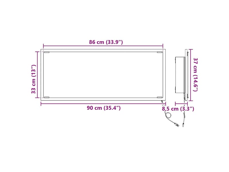 Miroir gris sonoma 90 x 8,5 x 37 cm bois d'ingénierie cf62796 - Conforama E