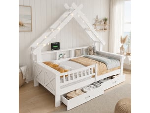 Lit avec rangement 90x200 cm <strong>HAVRYA</strong>  <strong></strong> coloris blanc