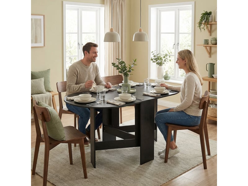  Table de cuisine pliante ovale à abattants, style moderne, 163 x 80 x 75 cm, noire  - Conforama D