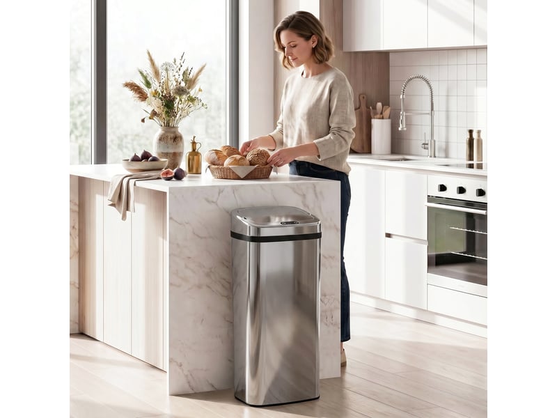  Poubelle automatique à capteur 50 l en acier inoxydable 33x25x84 cm  - Conforama B