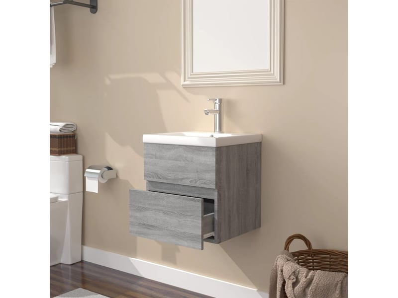 Meuble de lavabo avec bassin intégré sonoma gris bois d'ingénierie shl4928  - Conforama D