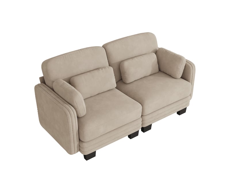  Canapé droit modulable 176 cm 2 places, coussins d'accoudoirs amovibles et coussins lombaires épais à soutien, chenille, ressorts ensachés, marron clair  - Conforama A