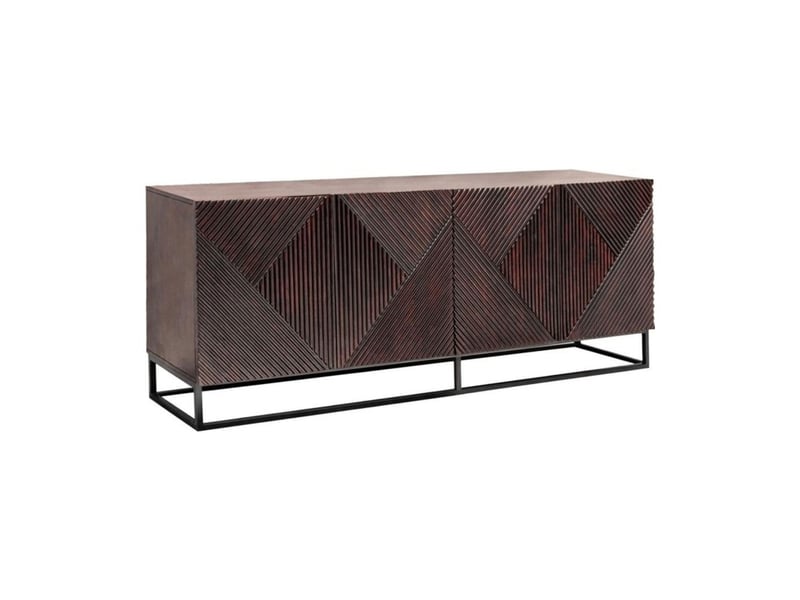  Buffet karmy 177 cm en bois de manguier massif – 4 portes sculptées et métal noir  - Conforama A