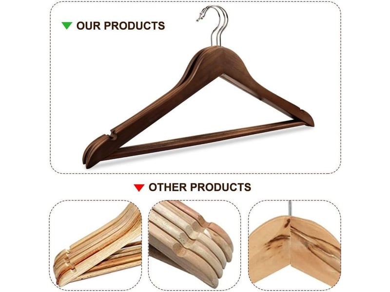 Lot de 10 cintres en bois massif avec rainures cintres vintage à barre rotation à 360° pour robe chemise soutien-gorge pantalon manteau - Conforama C