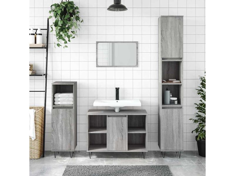  Meuble salle de bain rangement, commode sonoma gris 80x33x60 cm bois d'ingénierie shl9625  - Conforama B
