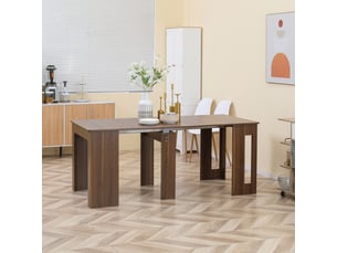 Table à manger extensible avec plateau rabattable et roulettes en panneaux de particules marron pour salle à manger