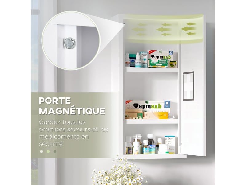  Armoire à pharmacie murale 30 x 12 x 60 cm porte magnétique sécurité gain de place moderne contemporain en acier blanc 21_0001947  - Conforama E