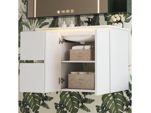 Meuble vasque suspendu 76x47x57 cm avec led à capteur coloris blanc