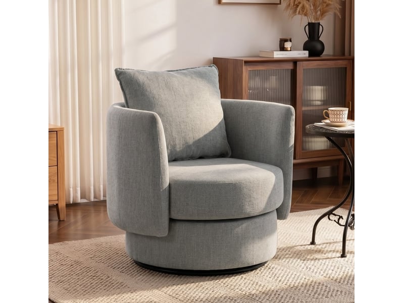  Fauteuil club pivotant à 360 degrés avec coussin et double suspension, en polyester gris clair, 85 × 79 × 84 cm  - Conforama B