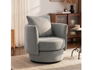 Fauteuil club pivotant à 360 degrés avec coussin et double suspension, en polyester gris clair, 85 × 79 × 84 cm