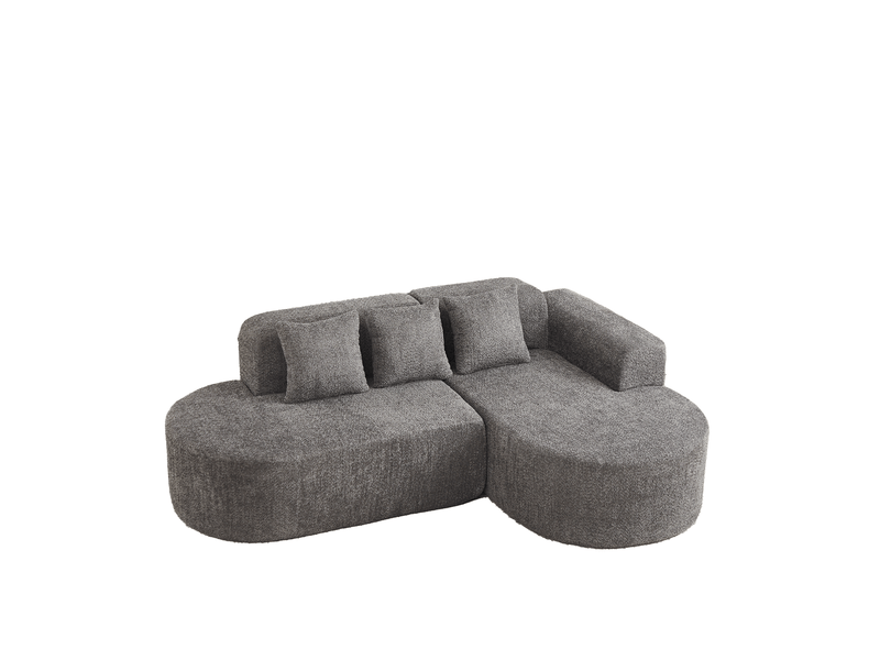  Canapé d'angle 3 places avec méridienne à droite et 3 coussins de dossier en chenille gris anthracite, 222×157×73 cm  - Conforama A