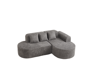 Canapé d'angle 3 places avec méridienne à droite et 3 coussins de dossier en chenille gris anthracite, 222×157×73 cm