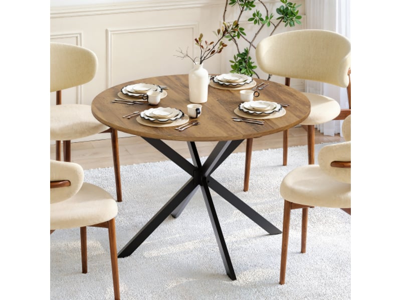  Table ronde campagne, pieds en x, ø120 cm – cuisine, salle à manger, bureau et café – rétro brun et noir  - Conforama B