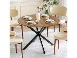 Table ronde campagne, pieds en x, ø120 cm – cuisine, salle à manger, bureau et café – rétro brun et noir