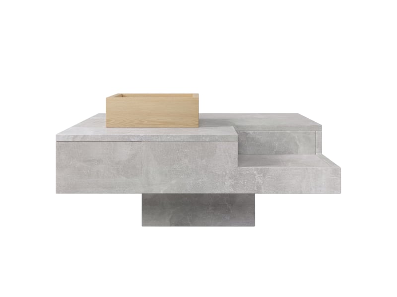  Table basse grise et bois avec boîte de rangement amovible, table de salon carrée 72x72x30 cm, aspect béton  - Conforama A
