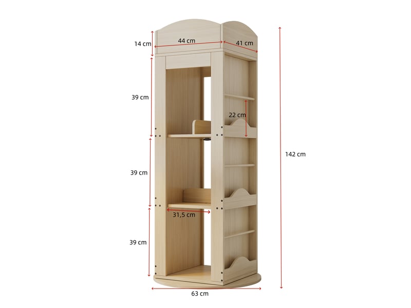  Bibliothèque rotative 360° à 4 niveaux, 142 × 63 × 63 cm, rangement multifonction  - Conforama C