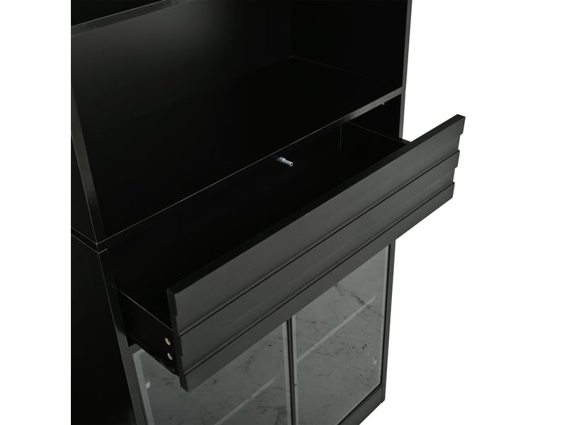  Vitrine noire mdf 80x35x200 cm, meuble à 4 portes en verre et 1 tiroir, rangement moderne pour salon  - Conforama R
