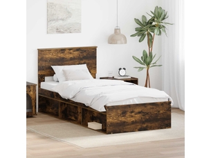 Lit adulte, lit simple, cadre de lit chêne fumé 100x200cm bois d'ingénierie cf5773