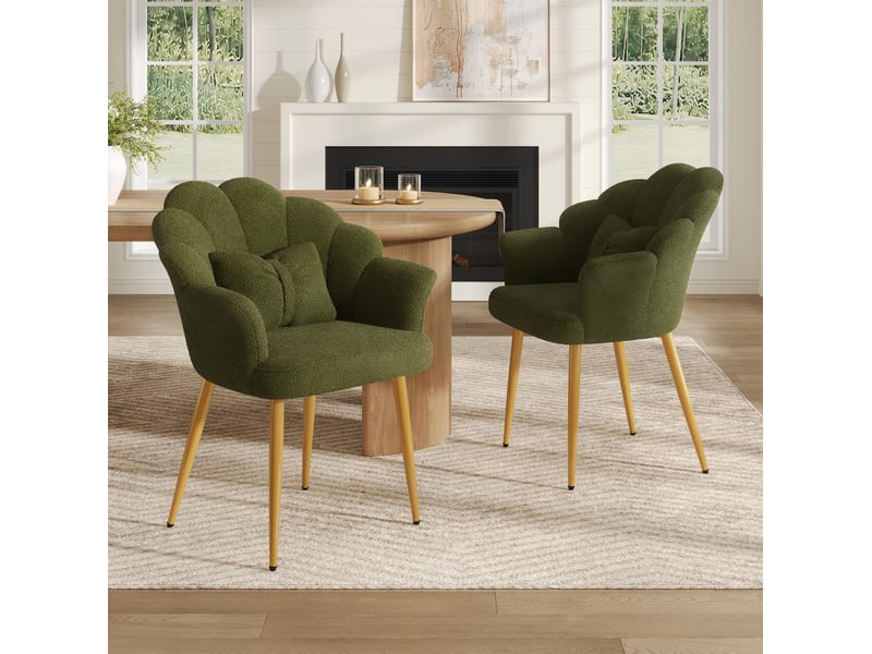  Lot de 2 chaises de salle à manger 64x65,5x85 cm vertes en tissu peluche, accoudoirs et coussins  - Conforama B