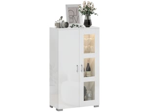 Buffet avec éclairage led rgb 16 couleurs et télécommande, finition laquée brillante, portes et étagères en verre, 71 x 35 x 126 cm, blanc