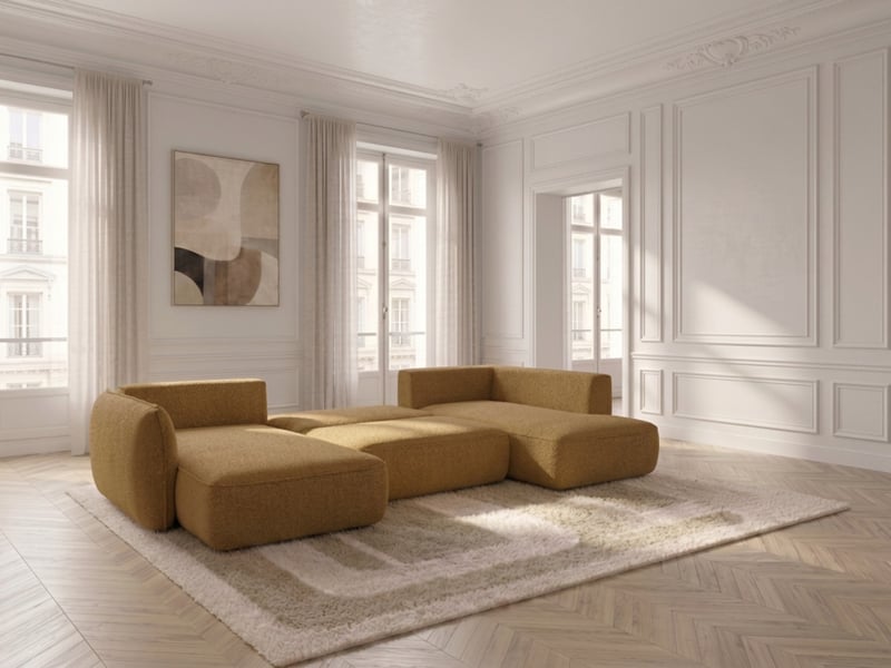  Bobochic canapé d'angle panoramique convertible esmee tissu chenille jaune  angle gauche ESMEE - Conforama D