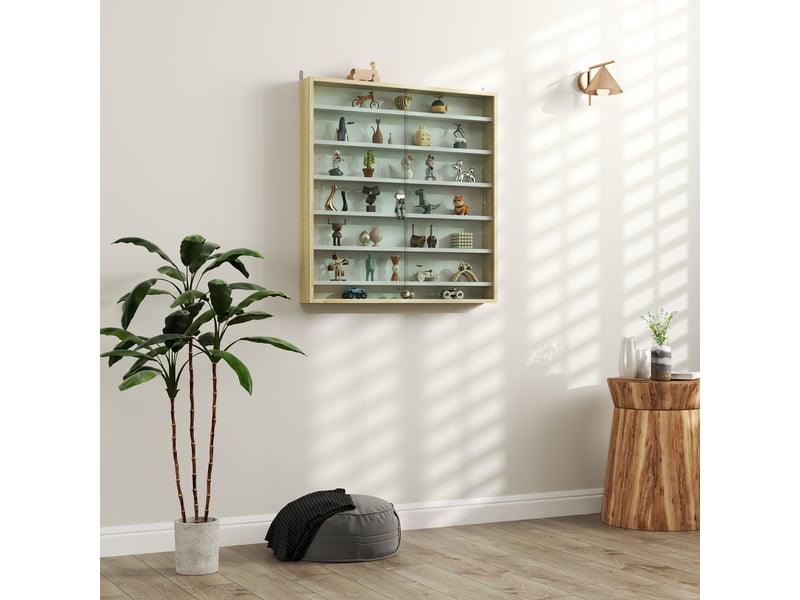  Vitrine pour collection vitrine murale 80 x 9,5 x 83 cm 6 étagères réglables en hauteur 2 portes coulissantes en verre  - Conforama C