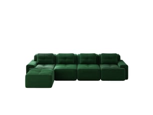 Canapé d'angle modulable 4 places avec méridienne en tissu côtelé vert, design sans pieds antidérapant pour salon contemporain