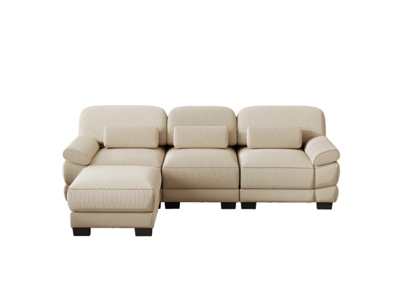 Canapé d’angle modulable,265x161x94 cm,3 places avec pouf,velours côtelé,beige - Conforama A