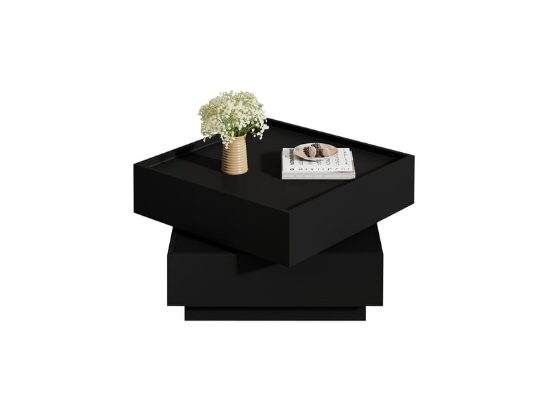 Table basse rotative 360° noire 60x60 cm avec 2 tiroirs de rangement pour salon - Conforama W