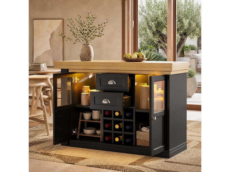  Table à manger extensible pivotante à 360° avec rangement et éclairage led - lpospi - mdf noir, 120 × 40 × 72 cm  - Conforama B