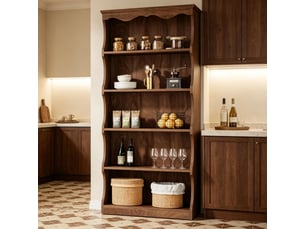 Bibliothèque étagère marron foncé en mdf, 5 niveaux ouverts, design courbé, 80 x 30 x 178 cm pour salon et bureau