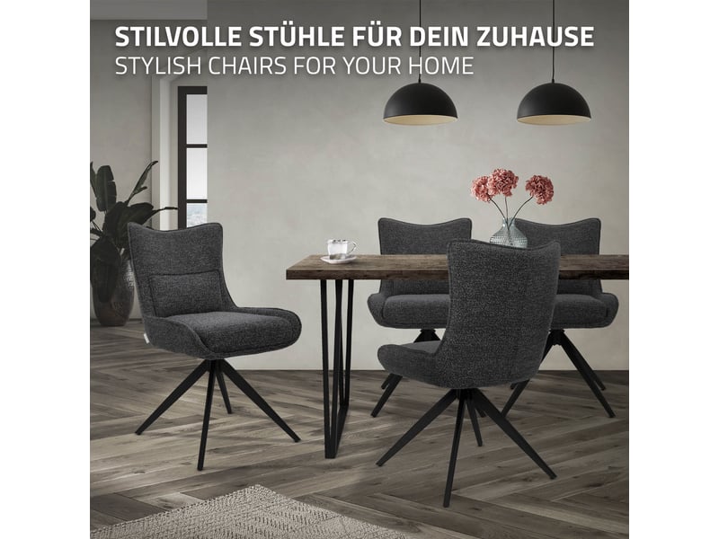 Ml-design chaise salle à manger pivotante 360° en tissu bouclette anthracite, piètement étoile en acier robuste, coussin lombaire intégré, siège rembourré confortable pour salon et cuisine, max 120 kg - Conforama E