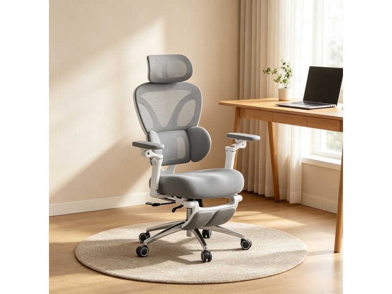  Chaise de bureau ergonomique grise, soutien 3d et repose-pieds  - Conforama C